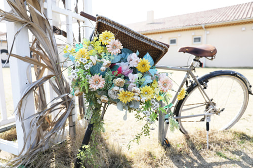 別箇所の花と自転車の横写真